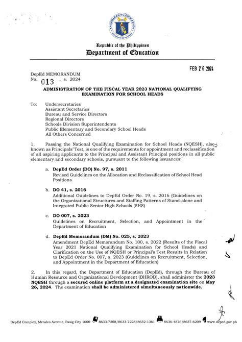 DM No. 135 s. 2024 Administration of the FY 2023 National .
